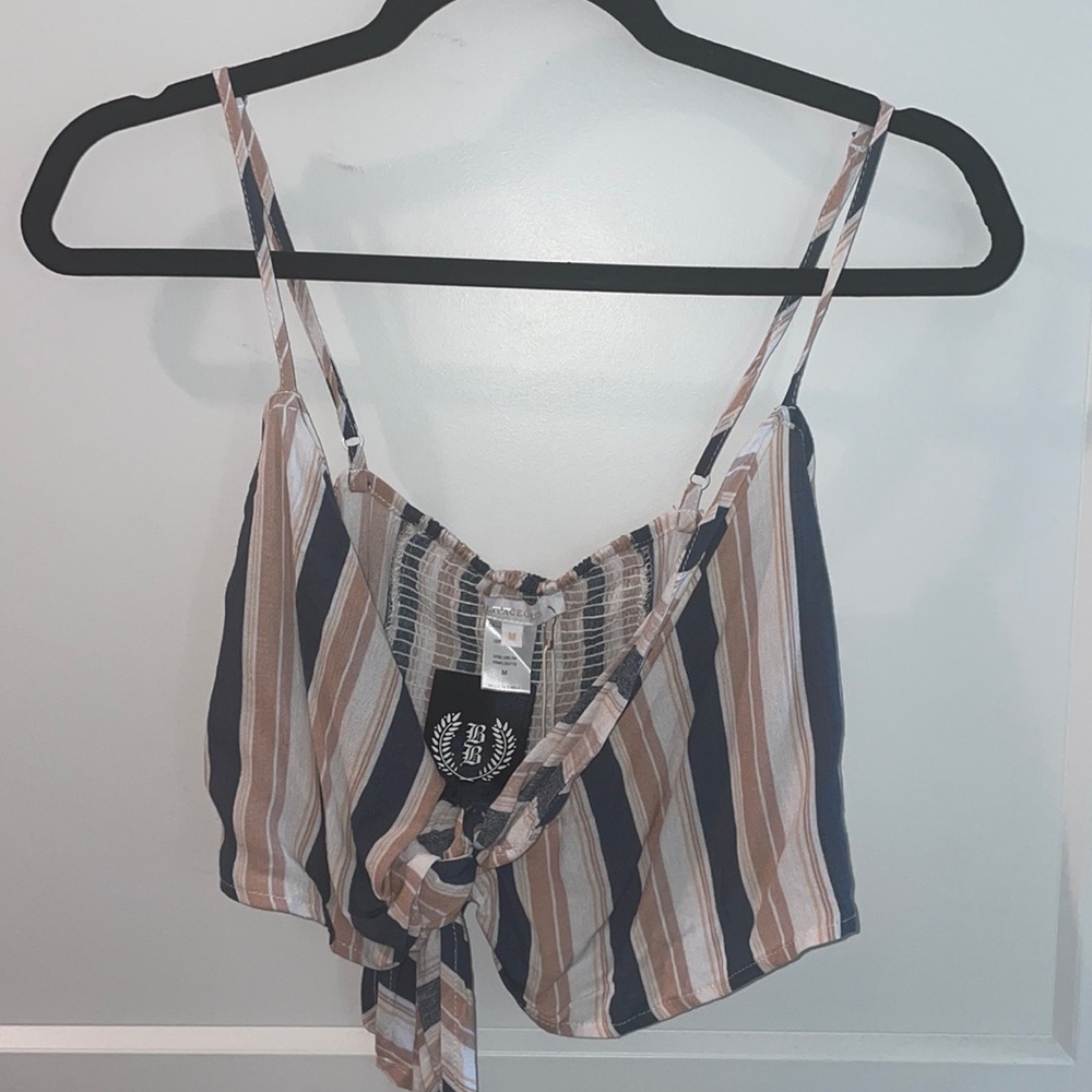 Striped tie front crop top